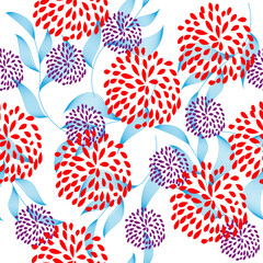 Floral seamless pattern. Flowers and leaves. Colorful vector background. Fabric and textile print