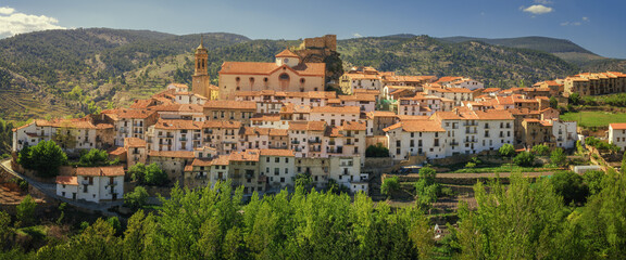 Panoramic of the historic village of Linares de Mora in the province of Teruel, Spain