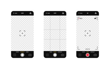 Phone camera interface. Mobile app application. Photo and video shooting. Vector illustration graphic design