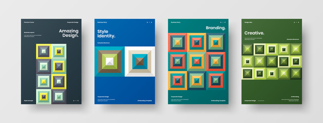 Company identity brochure template collection. Business presentation vector A4 vertical orientation front page mock up set. Corporate report cover abstract geometric illustration design layout bundle.