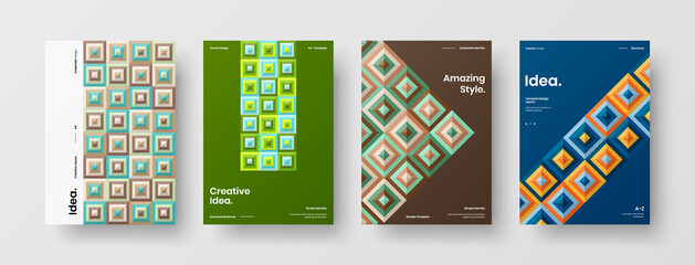 Naklejka premium Company identity brochure template collection. Business presentation vector A4 vertical orientation front page mock up set. Corporate report cover abstract geometric illustration design layout bundle.