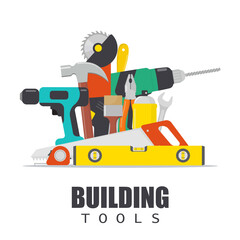 Home repair. Construction tools. Hand building tools for home renovation and construction. Flat style, vector illustration.
