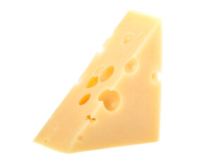 Cow cheese with holes on a white background, isolated.