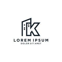 Fototapeta premium Letter K With Building For Construction Company Logo