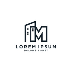 Letter M With Building For Construction Company Logo