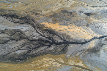 Industrial coal mine, abstract sendimentation tank of power plant , turquoise water like river delta