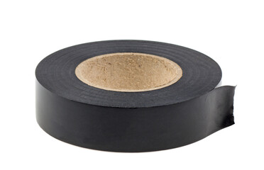 A skein of black electrical tape on a white background, isolated.
