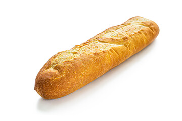 Crispy French baguette with Golden crust on white