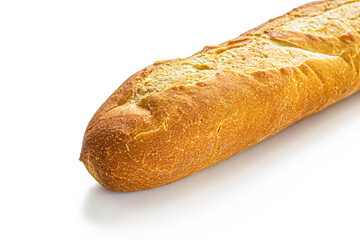 French baguette with crispy crust on white