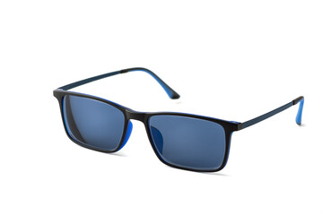 Blue sunglasses isolated on a white background.