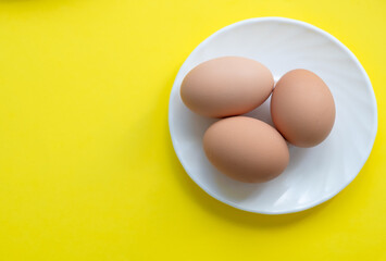 fresh eggs on bright background