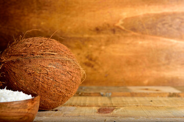 fresh natural coconut with a wooden background