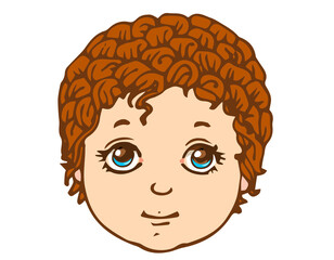 Face baby. Vector. Little toddler girl. Kid, child. Hand drawing ink. Isolated on a white background. Young, youngster.