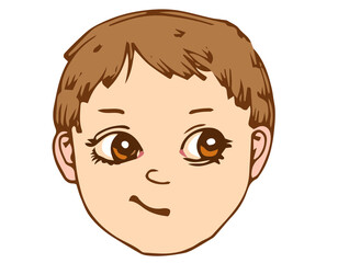 Face baby. Vector. Little toddler boy. Kid, child. Young. Hand drawing ink. Isolated on a white background. Youngster.