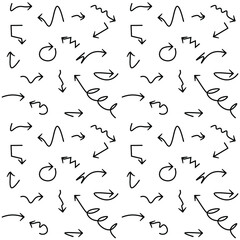 Super set different shape hand-drawn arrows. Vector graphic design. Sketch arrow design for application, banner, print screen, pen marks, map and typography design guide line. Arrow pattern