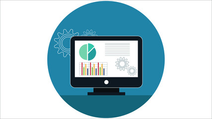 Computer monitor screen with graph analysis and reports