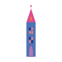 Summer landscape vector illustration. Building, building symbol. Blue tower on white background.
