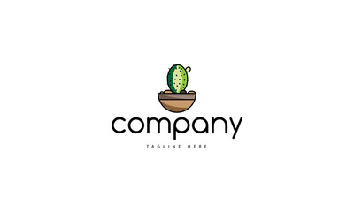 Vector logo on which an abstract image of a bright cactus in a pot.
