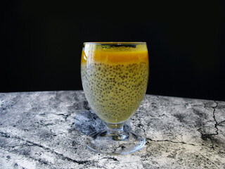 milk dessert with Chia seeds and mango
