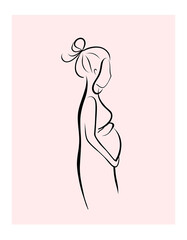 Illustration of a pregnant girl silhouette, vector illustration on a flat style