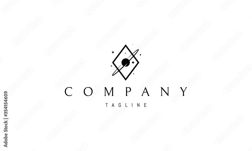 Wall mural vector logo on which an abstract image of a planet and stars in a rhombus.