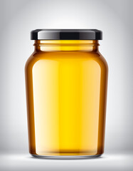 Glass Jar with Honey on Background. 