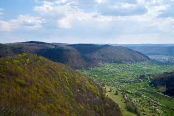 Fototapeta premium Lookout panoramic view in a valley of the swabian alp in south germany