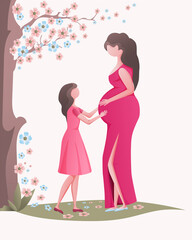 Naklejka na ściany i meble Daughter with a pregnant mom.