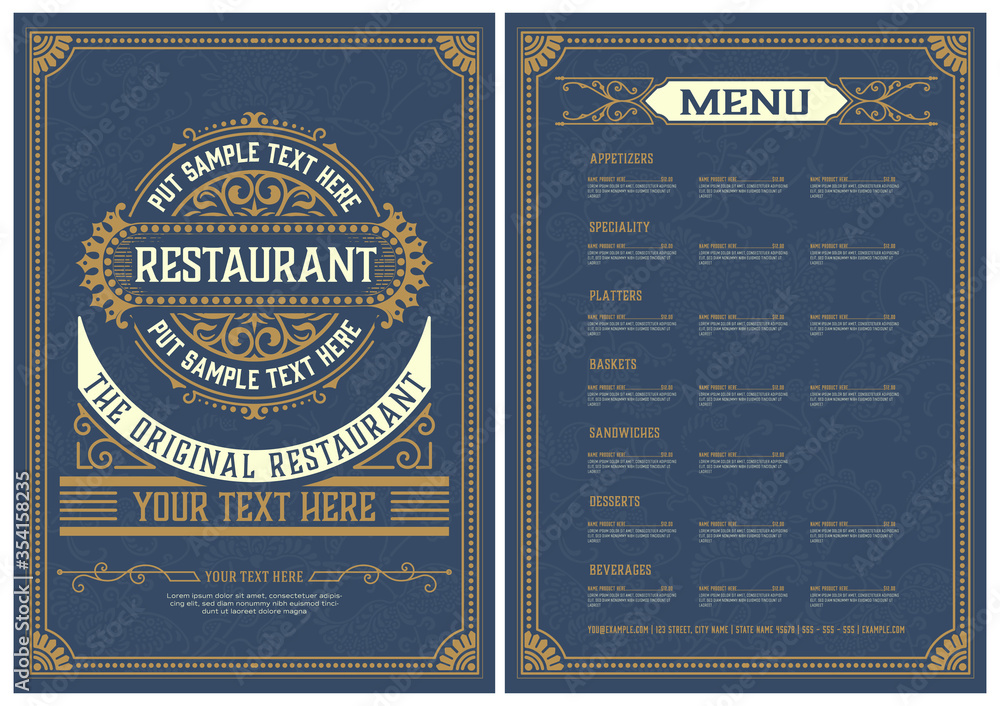 Wall mural Vintage Menu with classic and premium ornaments