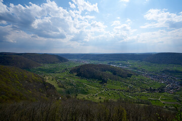 Naklejka premium Lookout panoramic view in a valley of the swabian alp in south germany