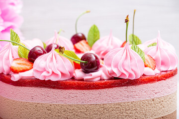 Homemade Three Chocolate Strawberry Cake