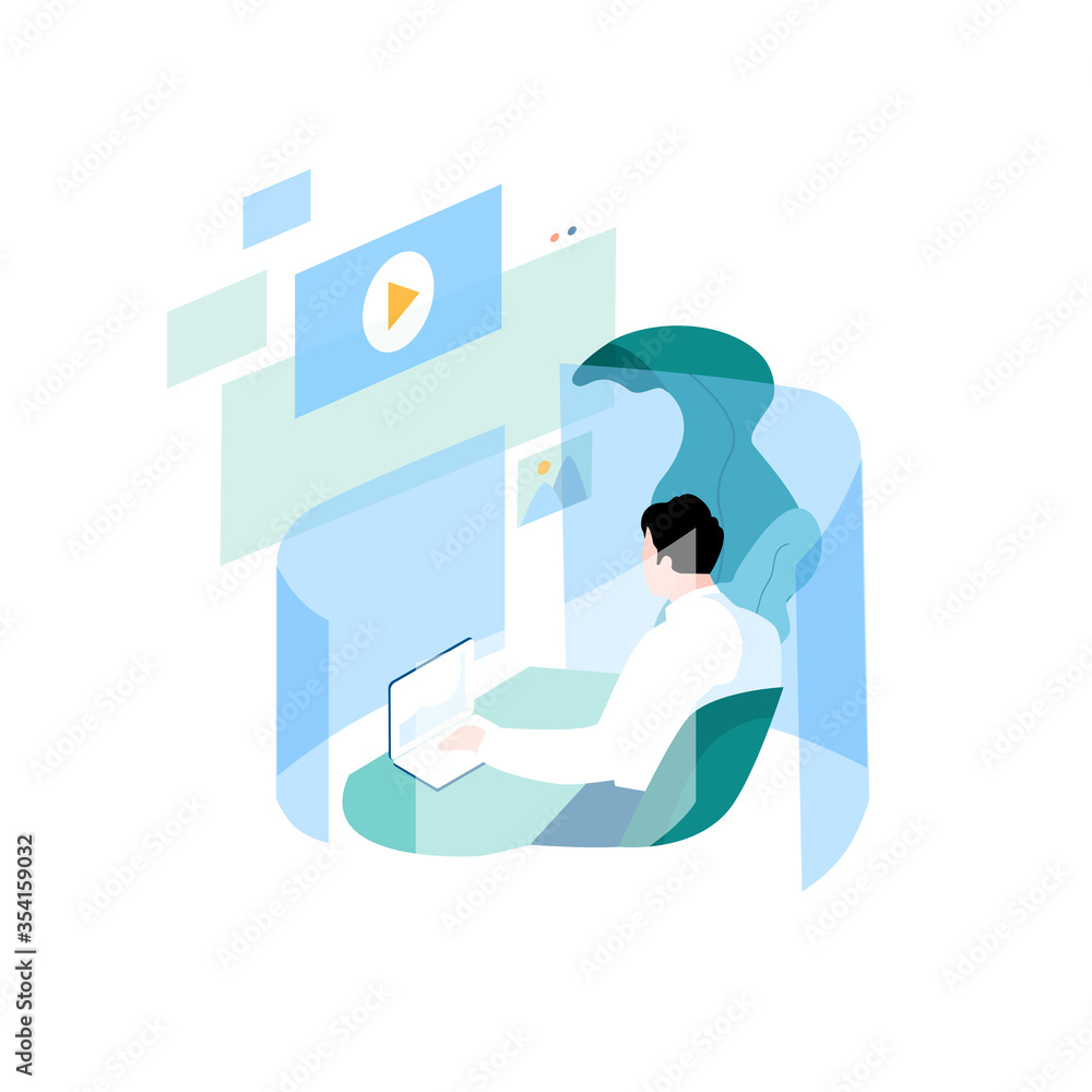 Poster digital content management, creating online content, online news flat vector illustration design for