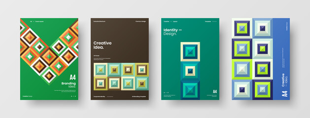 Company identity brochure template collection. Business presentation vector A4 vertical orientation front page mock up set. Corporate report cover abstract geometric illustration design layout bundle.