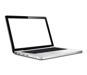 Realistic laptop isolated on white background. Computer notebook with empty screen