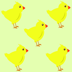 Yellow chicken on a pastel background. Easter card. Vector