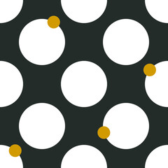Seamless round pattern Vector illustration with big white circles and small gold circles on black background