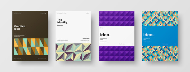 Company identity brochure template collection. Business presentation vector A4 vertical orientation front page mock up set. Corporate report cover abstract geometric illustration design layout bundle.