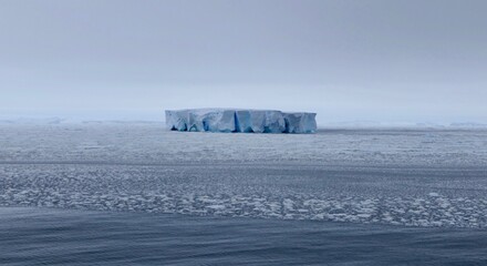 Edge of pack ice in antarctic ocean with large iceberg, Antarctica © HWL Photos