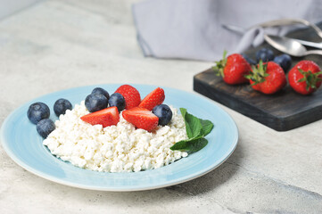 quark and berries - blueberries, strawberries and mint with cottage cheese