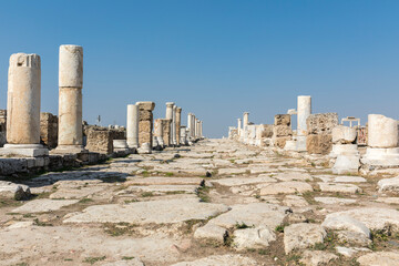 Ruins of the ancient city of Laodikeia in Pamukkale, Denizli, Turkey