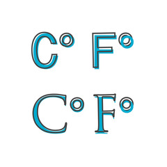 A vector image of the abbreviation Celsius and Fahrenheit. Degree icon cartoon style on white isolated background.