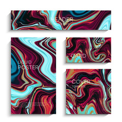 Abstract liquid painting, Modern artwork. Marble effect painting. Mixed blue, purple and red paints. EPS 10 vector