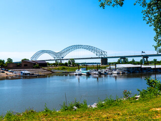 Memphis Visitors Centre Tennessee USA by the Mississippi River and the Dolly Parton Bridge