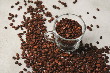 coffee beans in a toy tool box on the background of coffee beans