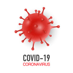 Obraz na płótnie Canvas Vector Banner or Placard with 3d Realistic Red Coronavirus Bacteria, Cell Closeup Isolated on White Background. 2019-nCoV, Covid-2019, Covid-19. Infection and Dangerous Concept. Design Template