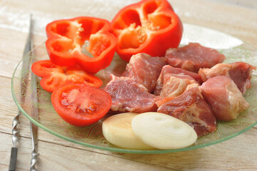 raw meat for cooking shashlik- cut into pieces