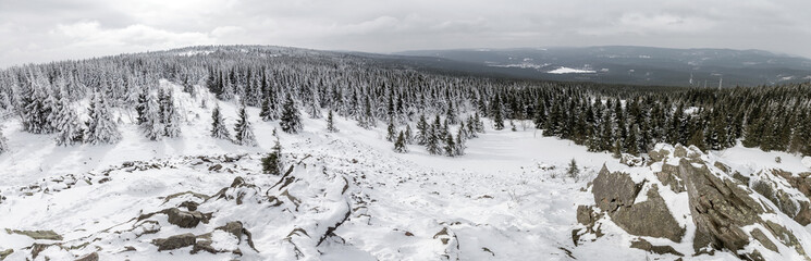Winter im Harz Panorama, Wolfswarte im Schnee