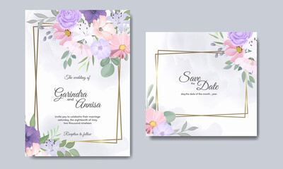 Colourful floral wedding invitation card template set Premium Vector