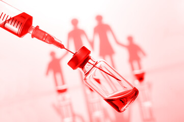 Protection against viruses and infections. Immunization and vaccination in family. Red color filter