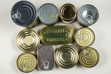 Mix of cans isolated on white background.